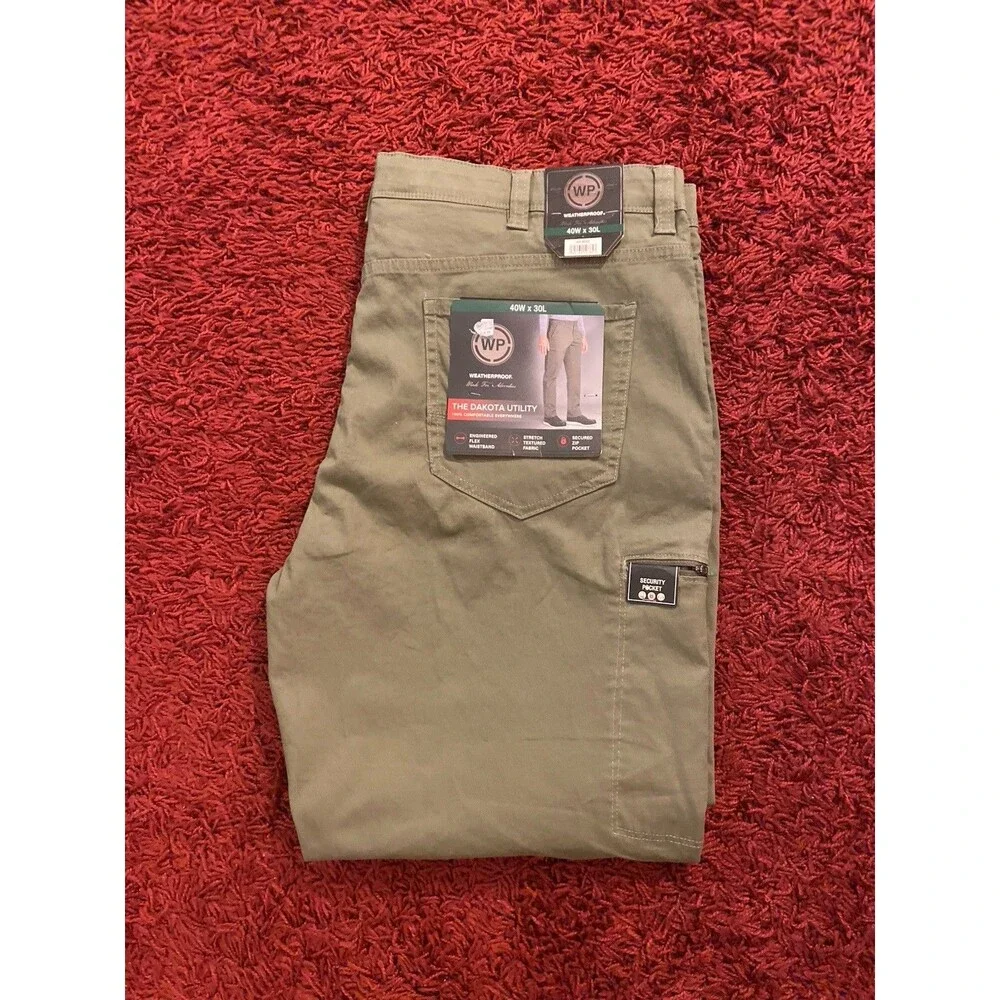 Weather Proof Dakota Utility Pants Men’s 40X30 Green Work Casual Stretch Trouser